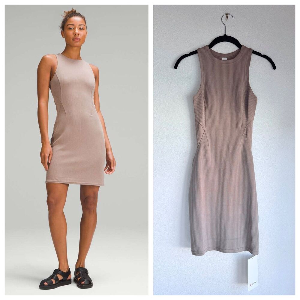 NWT Lululemon Ribbed Softstreme Slim-Fit Tank Dress in Taupetastic Size 0